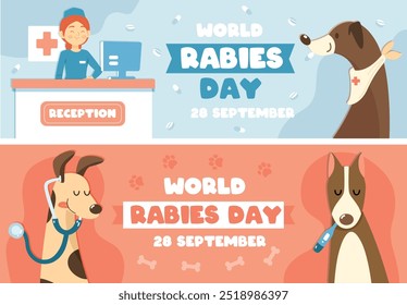 World rabies day hand drawn flat horizontal banner