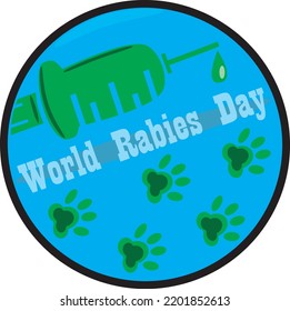 world rabies day logo isolated. globe logo with dog footprints and injections forms an island with the words world rabies day