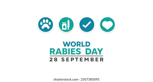 World Rabies Day. Pet, syringe and more. Great for cards, banners, posters, social media and more. White background.