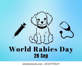 World Rabies Day poster in sky blue background, 28 September, Vector Illustration, Rabies awareness and prevention banner.