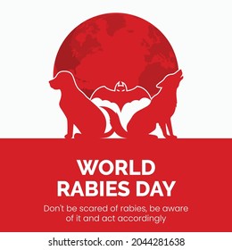 World Rabies Day vector illustration banner. Globe, dog, fox and bat vector.