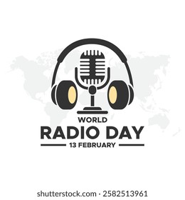 World radio day. 13 February. Tower signal icon. Poster or banner design of Radio day. Flat design vector illustration.