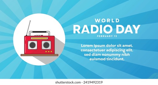 World Radio Day (13th February). Radio and Retro Background. Banner, poster, social media, card and more. Illustration Vector. Blue background.