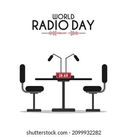 World radio day. 4 February. On air. Poster or banner. Flat design vector illustration.