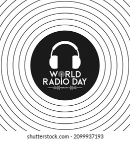 World radio day. 4 February. Headphone icon. Radioa wave. Poster or banner. Flat design vector illustration.