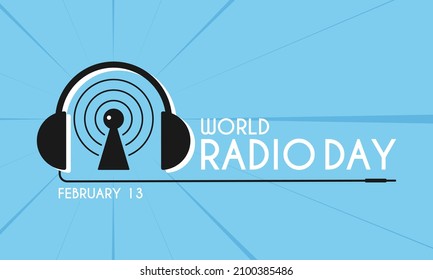 World radio day. 4 February. Headphone and tower signal icons. Poster or banner design background.