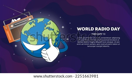 World radio day background with a world globe and radio receiver with a dark sky