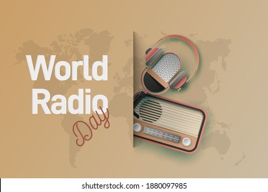 Fondo de banner del Día Mundial de la Radio. Estilo de arte de corte de papel. Vector Premium