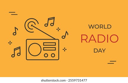 World radio day banner with outline elements. Template for banner, poster, flyer, promo. Vector illustration