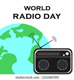 World radio day. Black retro radio.  Vector illustration
