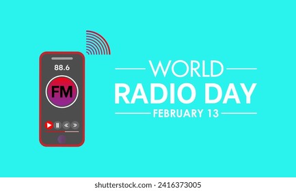 World Radio Day celebrated every year on 13th February. Vector banner, flyer, poster and social medial template design.