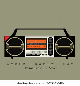 World Radio Day, Classic retro Stereo Radio with left control cartoon vector