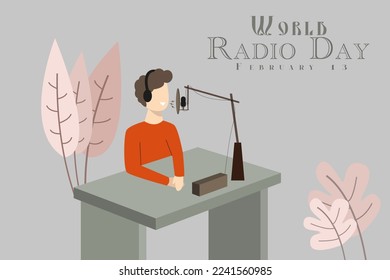World Radio Day concept vector Illustration idea for landing page template, The girl talking with audience or guest star man. broadcasting with microphone.Flat Styles. Vector illustration