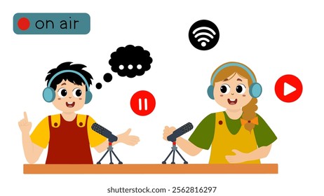 world radio day. World Radio Day concept vector Illustration idea for landing page template. little kids illustration vecator graphic of radio announcer is broadcasting live, perfect for international