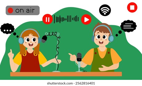 world radio day. World Radio Day concept vector Illustration idea for landing page template. little kids illustration vecator graphic of radio announcer is broadcasting live, perfect for international