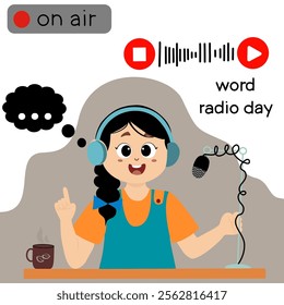 world radio day. World Radio Day concept vector Illustration idea for landing page template. little kids illustration vecator graphic of radio announcer is broadcasting live, perfect for international