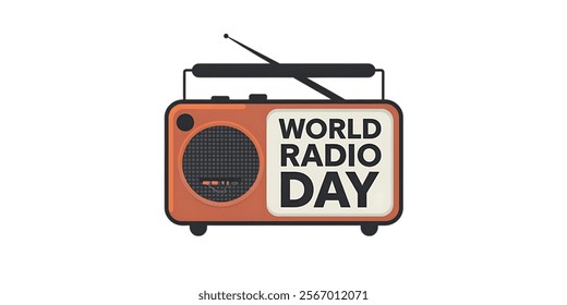 WORLD RADIO DAY creative banner, minimalistic flat vector illustration, plain background