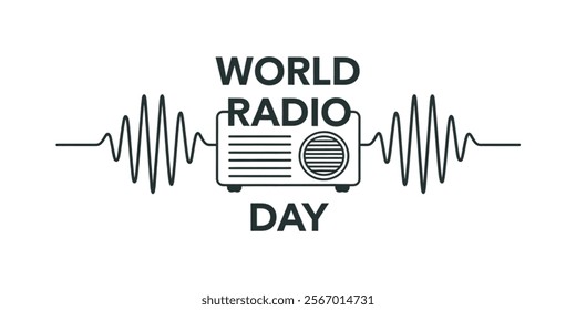 WORLD RADIO DAY creative banner, minimalistic flat vector illustration, plain background