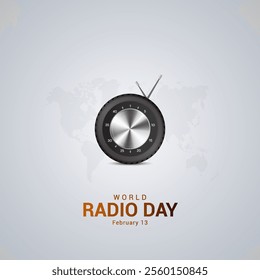 World Radio Day creative concept. vintage radio, Radio day design for banner, poster 3d Illustration.