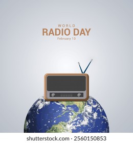 World Radio Day creative concept. vintage radio, Radio day design for banner, poster 3d Illustration.
