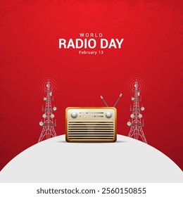 World Radio Day creative concept. vintage radio, Radio day design for banner, poster 3d Illustration.