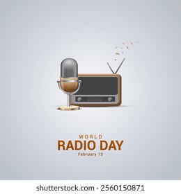 World Radio Day creative concept. vintage radio, Radio day design for banner, poster 3d Illustration.