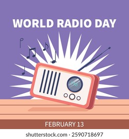 World Radio Day Creative concept background. World Radio Day design for social media posts. 3D Vector Illustration.