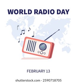 World Radio Day Creative concept background. World Radio Day design for social media posts. 3D Vector Illustration.