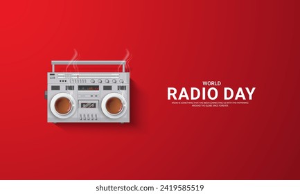World Radio Day creative design for social media banner, poster 3D Illustration
