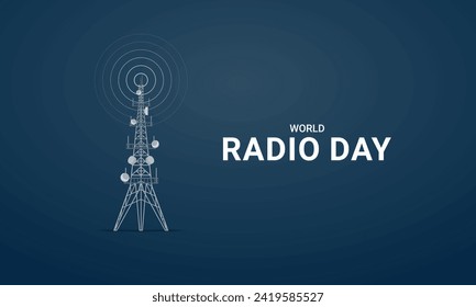 World Radio Day creative design for social media banner, poster 3D Illustration