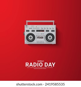 World Radio Day creative design for social media banner, poster 3D Illustration