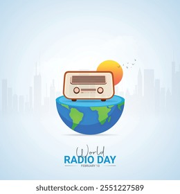 World Radio Day. Radio Day creative design for social media post 3D Illustration
