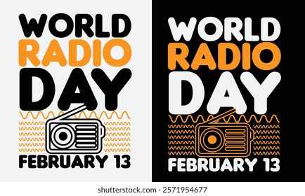 World Radio Day Design for t-shirt, cards, frame artwork, bags, mugs, stickers, banner, poster and other uses. Fully editable vector graphic and print ready file.