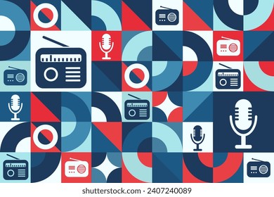 World Radio Day. February 13. Seamless geometric pattern. Template for background, banner, card, poster. Vector EPS10 illustration