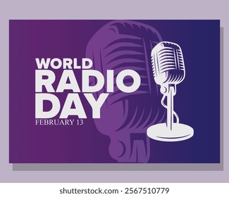 World Radio Day. February 13. Holiday concept. Template for background, banner, card, poster with text inscription.