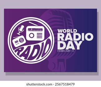 World Radio Day. February 13. Holiday concept. Template for background, banner, card, poster with text inscription.