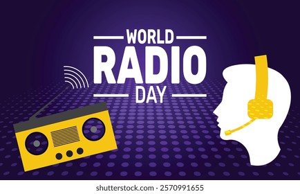 World Radio Day. February 13 background template. Perfect for banners, cards, posters, social media. Vector design with text inscription and classic color for a professional look