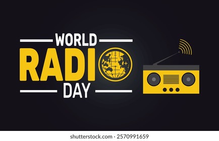 World Radio Day. February 13 background template. Perfect for banners, cards, posters, social media. Vector design with text inscription and classic color for a professional look