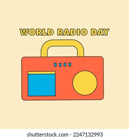 World Radio day with groovy design concept, y2k design, vintage colour
