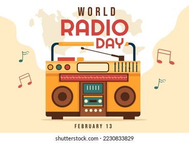 World Radio Day on February 13 of Idea for Landing Page Template, Banner and Poster in Flat Style Cartoon Background Hand Drawn Illustration