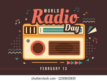 World Radio Day on February 13 of Idea for Landing Page Template, Banner and Poster in Flat Style Cartoon Background Hand Drawn Illustration