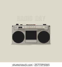 World radio day poster with gray antique radio design