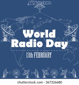 World Radio Day poster with SAT in flat design