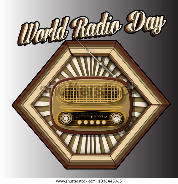 world radio day retro style paper cutting art\
style isolated
