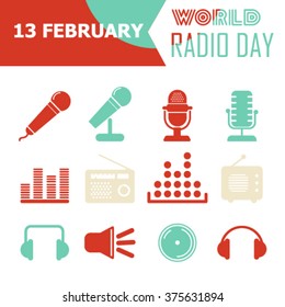 World Radio Day. Set Icons. Vector illustration