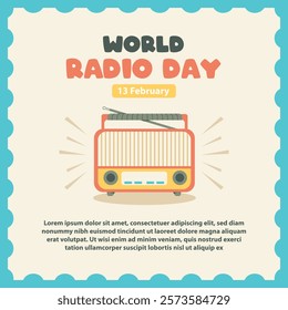 world radio day social media post feed template. vintage retro design