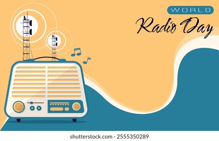 World Radio Day template with vintage radio and copy space area