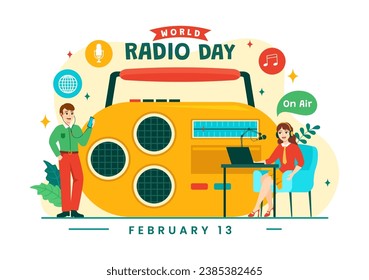 World Radio Day Vector Illustration on 13 February for Communication Media Used and Listening Audience in Flat Cartoon Background Design