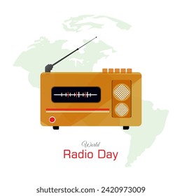 World Radio Day vector, illustration. Vintage radio with world map design concept.