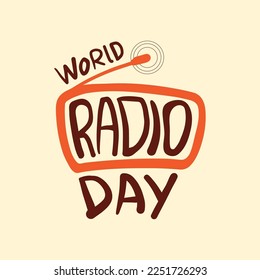 World radio day vector lettering logo for 4 February. Holiday, promo, radio, vector, classic, modern, calligraphy, handwriting, handmade. Flat design vector illustration.